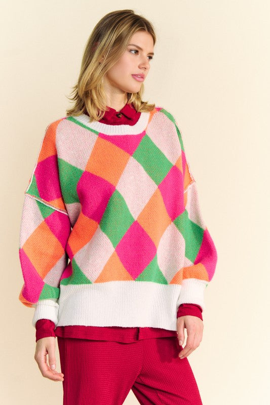 Davi &amp; Dani Exposed Seam Color Block Dropped Shoulder Sweater - Sydney So Sweet