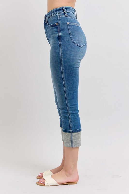 Judy Blue Full Size Skinny Cuff Capris Jeans with Pockets Plus Size - Sydney So Sweet