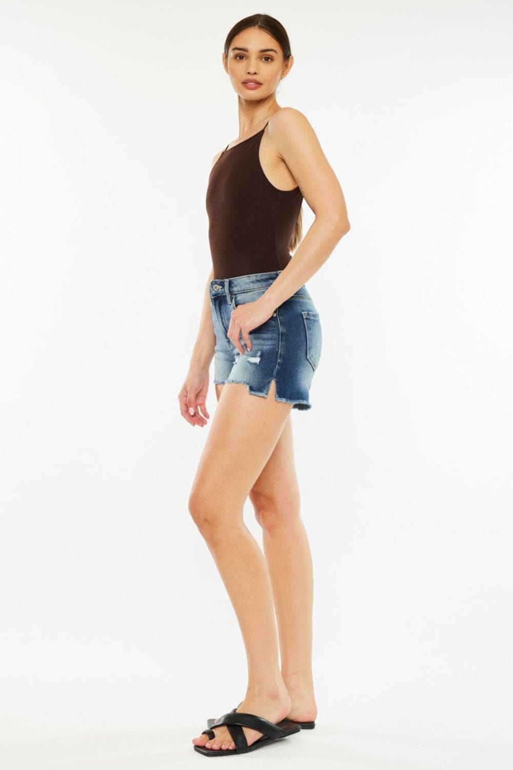 Kancan High Waist Raw Hem Denim Shorts - Sydney So Sweet