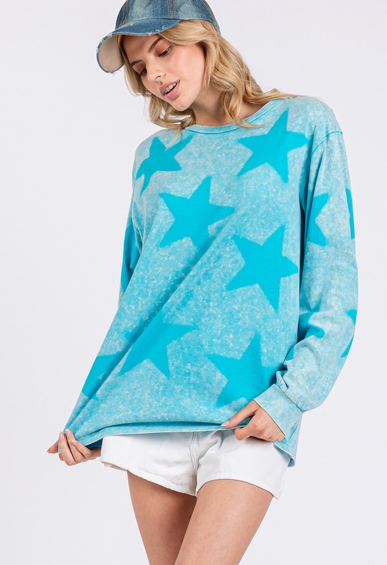 SAGE + FIG Mineral Wash Star Pattern T-Shirt - Sydney So Sweet