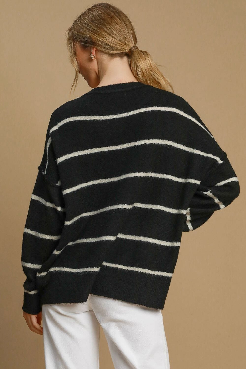 Umgee Wool Blend Striped Round Neck Sweater - Sydney So Sweet