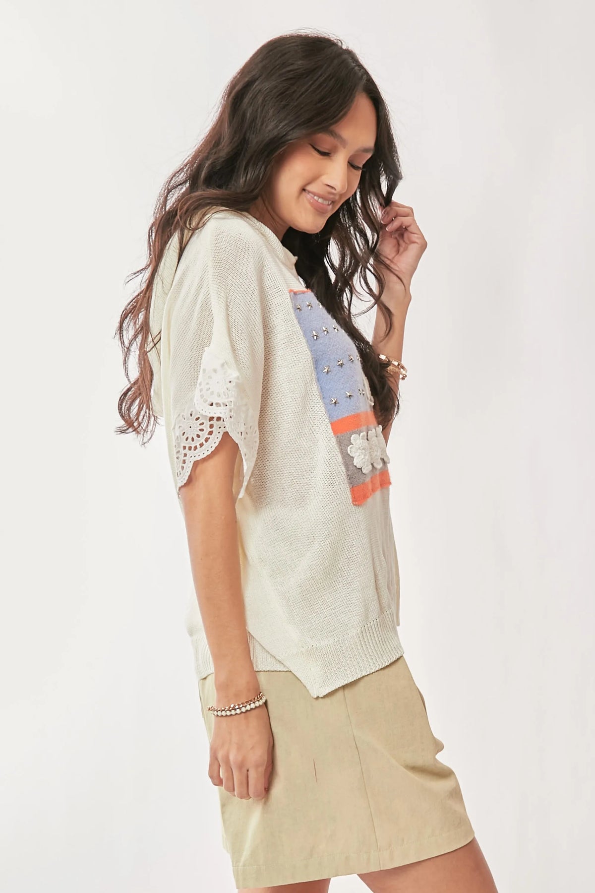 Davi & Dani American Flag Loose Fit Lace Sleeve Hoodie Top - Sydney So Sweet