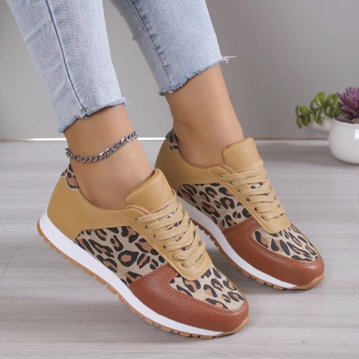 Tied Printed PU Leather Athletic Sneakers - Sydney So Sweet