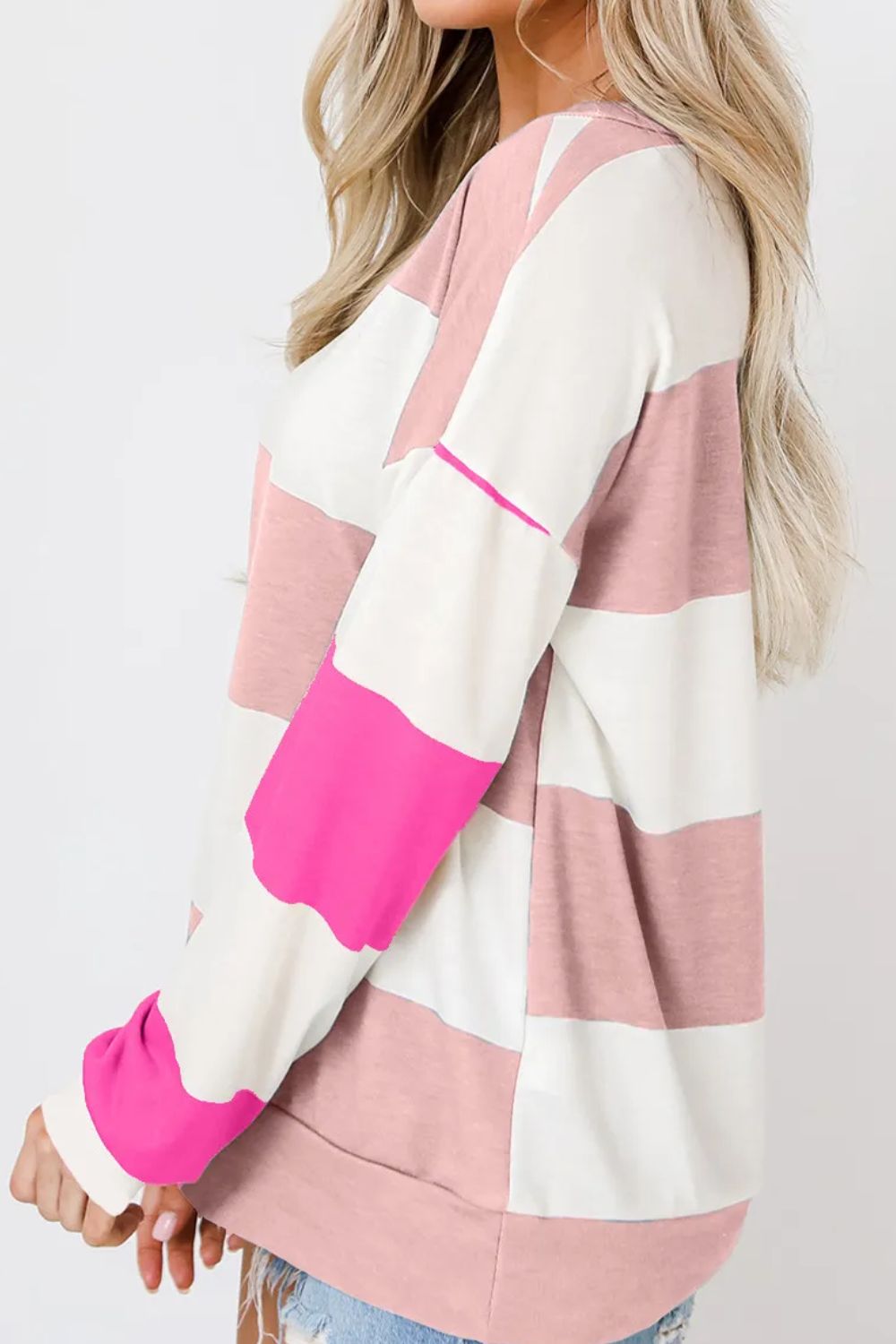 Contrast Color Block Round Neck Long Sleeve Top - Sydney So Sweet