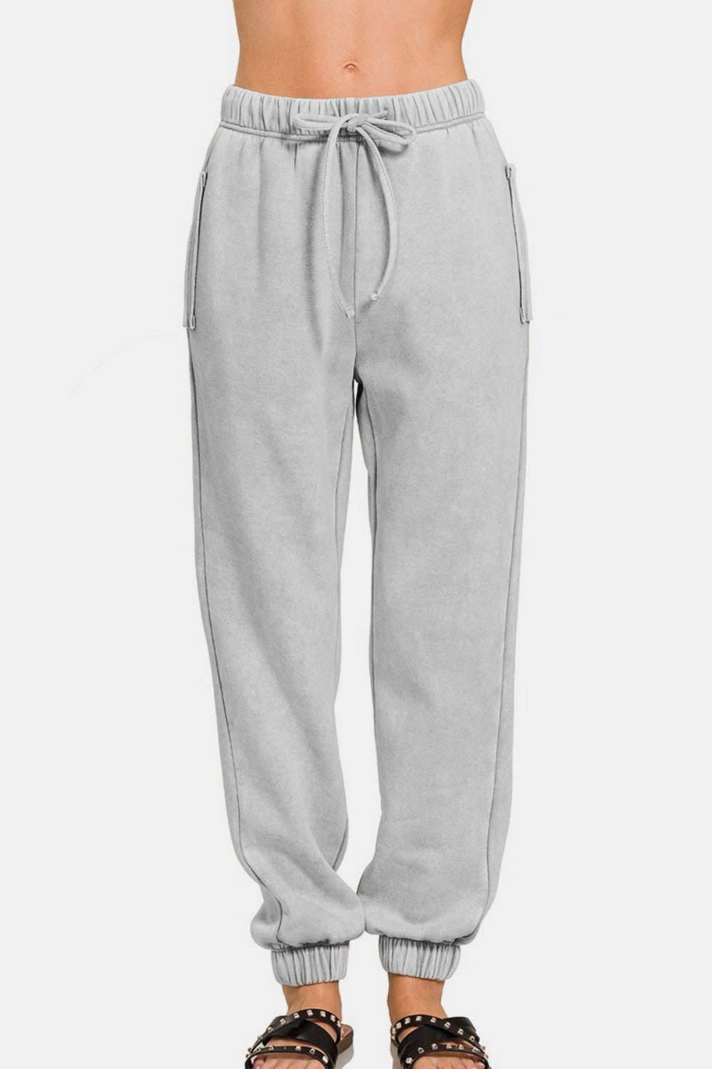 Zenana Full Size Acid Wash Fleece Drawstring Sweatpants with Pockets - Sydney So Sweet