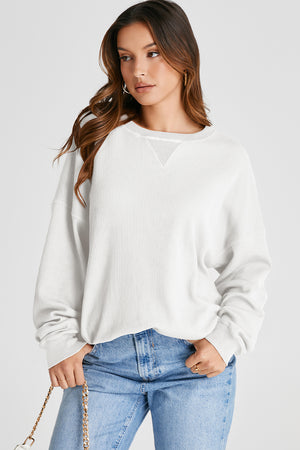 Waffle-Knit Long Sleeve Sweatshirt - Sydney So Sweet