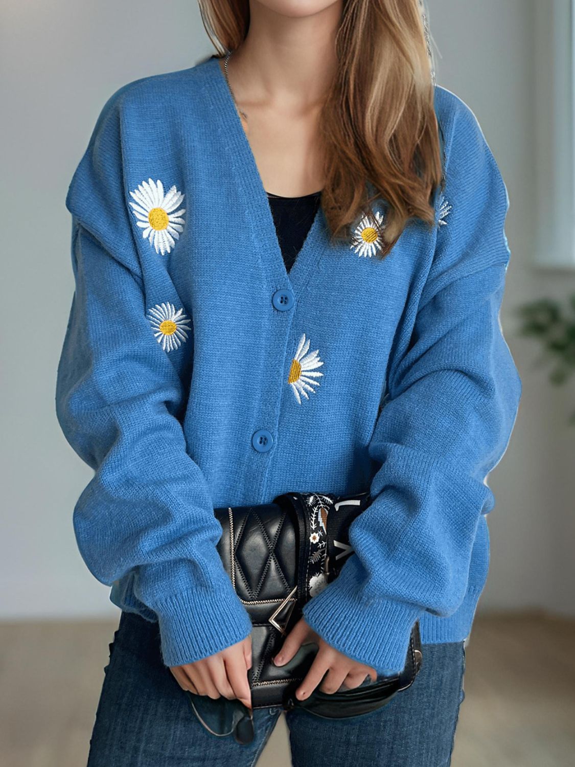 Daisy Button Up V-Neck Cardigan - Sydney So Sweet