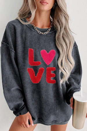 LOVE Round Neck Dropped Shoulder Sweatshirt - Sydney So Sweet