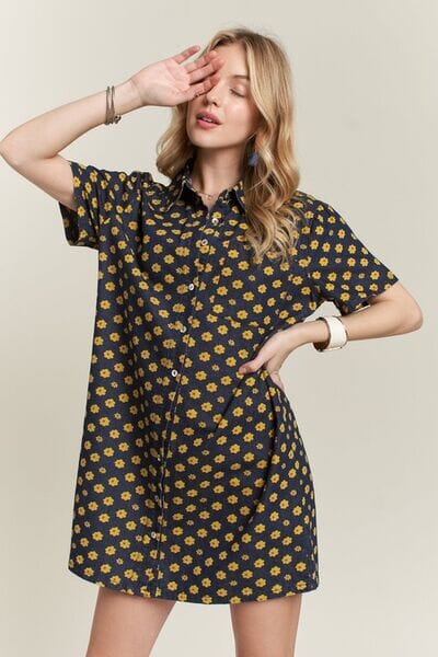 ADORA Floral Button-Up Mini Denim Dress - Sydney So Sweet