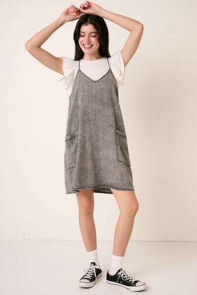 Mittoshop Washed Patch Pocket Mini Cami Denim Dress - Sydney So Sweet