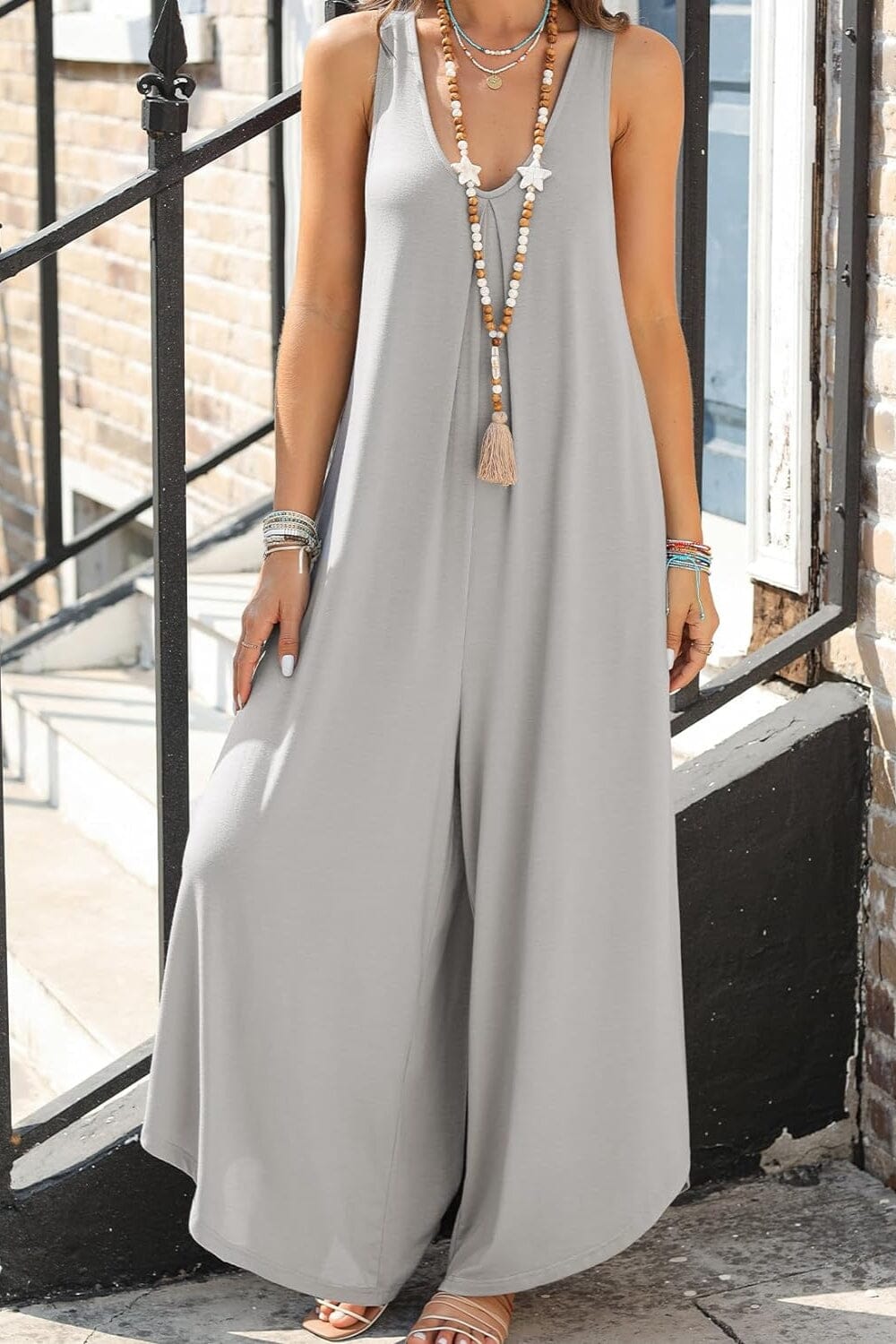 Pocketed Scoop Neck Wide Leg Jumpsuit - Sydney So Sweet