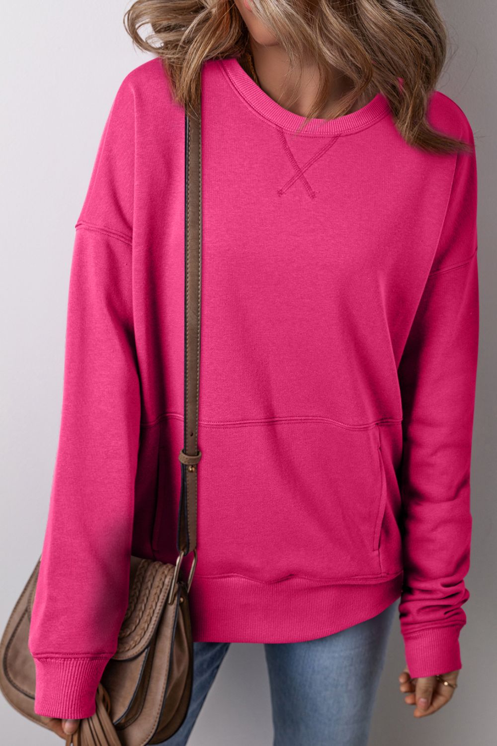 Solid Color Round Neck Long Sleeve Sweatshirt - Sydney So Sweet