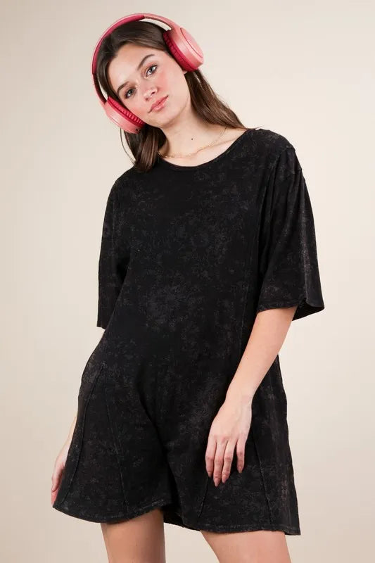 VERY J Mineral Washed Oversized Knit Comfy Romper - Sydney So Sweet