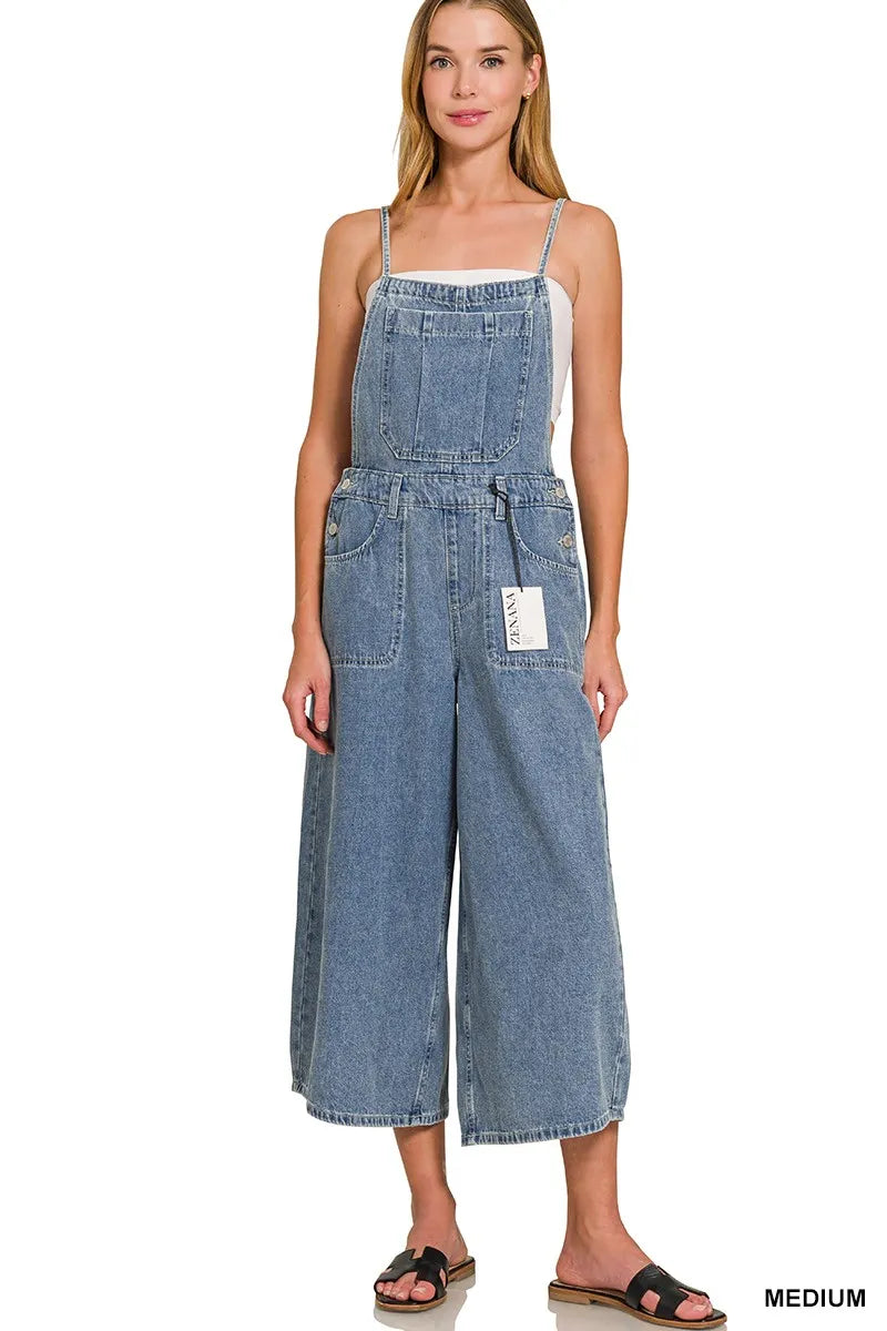 Zenana Denim Medium Washed Wide Leg Overalls - Sydney So Sweet