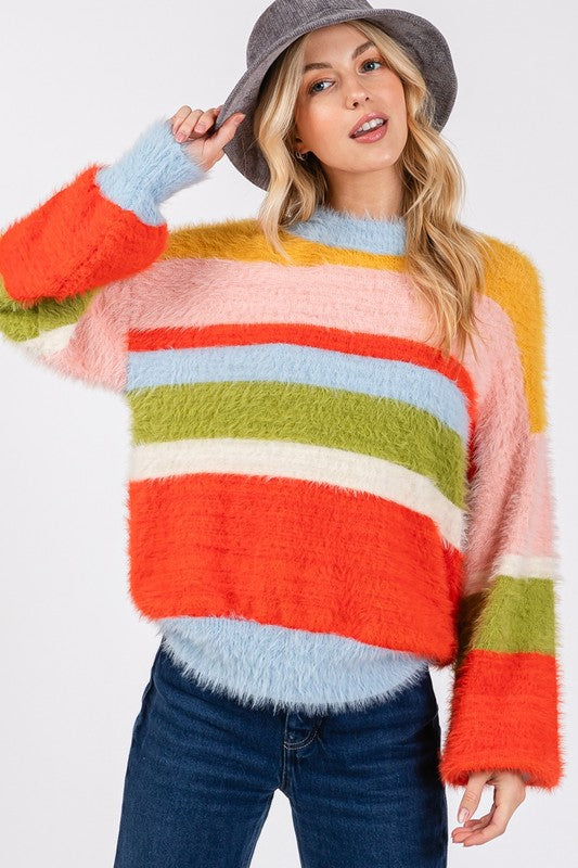 SAGE + FIG Color Block Round Neck Dropped Shoulder Sweater - Sydney So Sweet