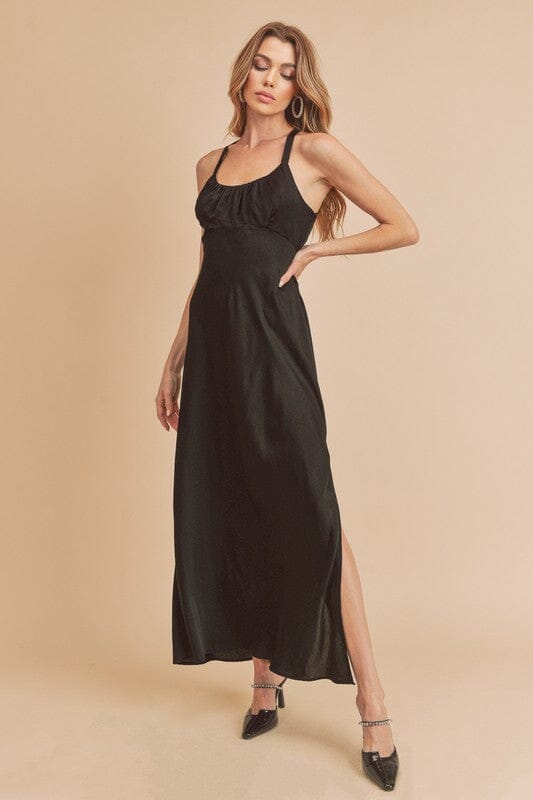 Aemi + Co Ruched Side Slit Cutout Back Maxi Cami Dress - Sydney So Sweet