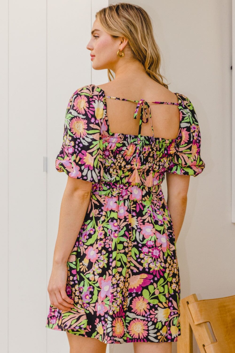 Full Size Floral Tie-Back Mini Dress - Sydney So Sweet