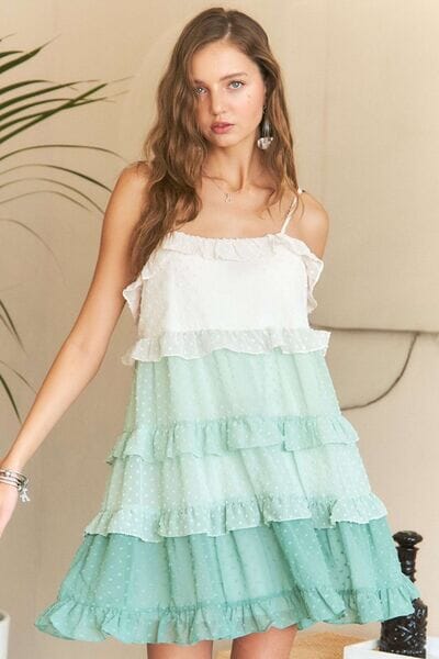 ADORA Swiss Dot Ruffled Tiered Mini Dress - Sydney So Sweet
