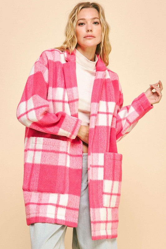 Davi & Dani Plaid Open Front Drop Shoulder Longline Coat - Sydney So Sweet