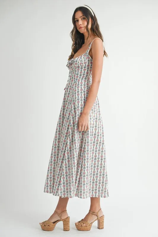 MABLE Floral Print Bustier Back Lace Up Midi Dress - Sydney So Sweet