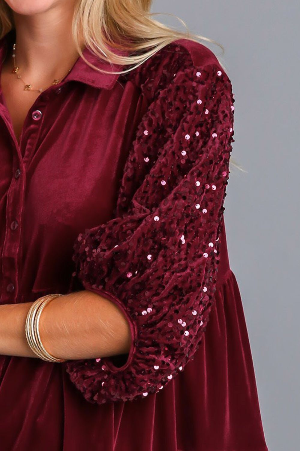 Umgee Sequin Detail Tiered Back Half Sleeve Shirt - Sydney So Sweet