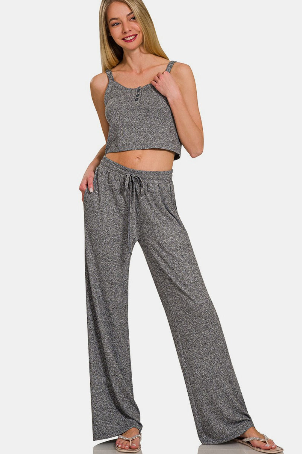 Zenana Drawstring Wide Leg Pants with Side Pockets - Sydney So Sweet