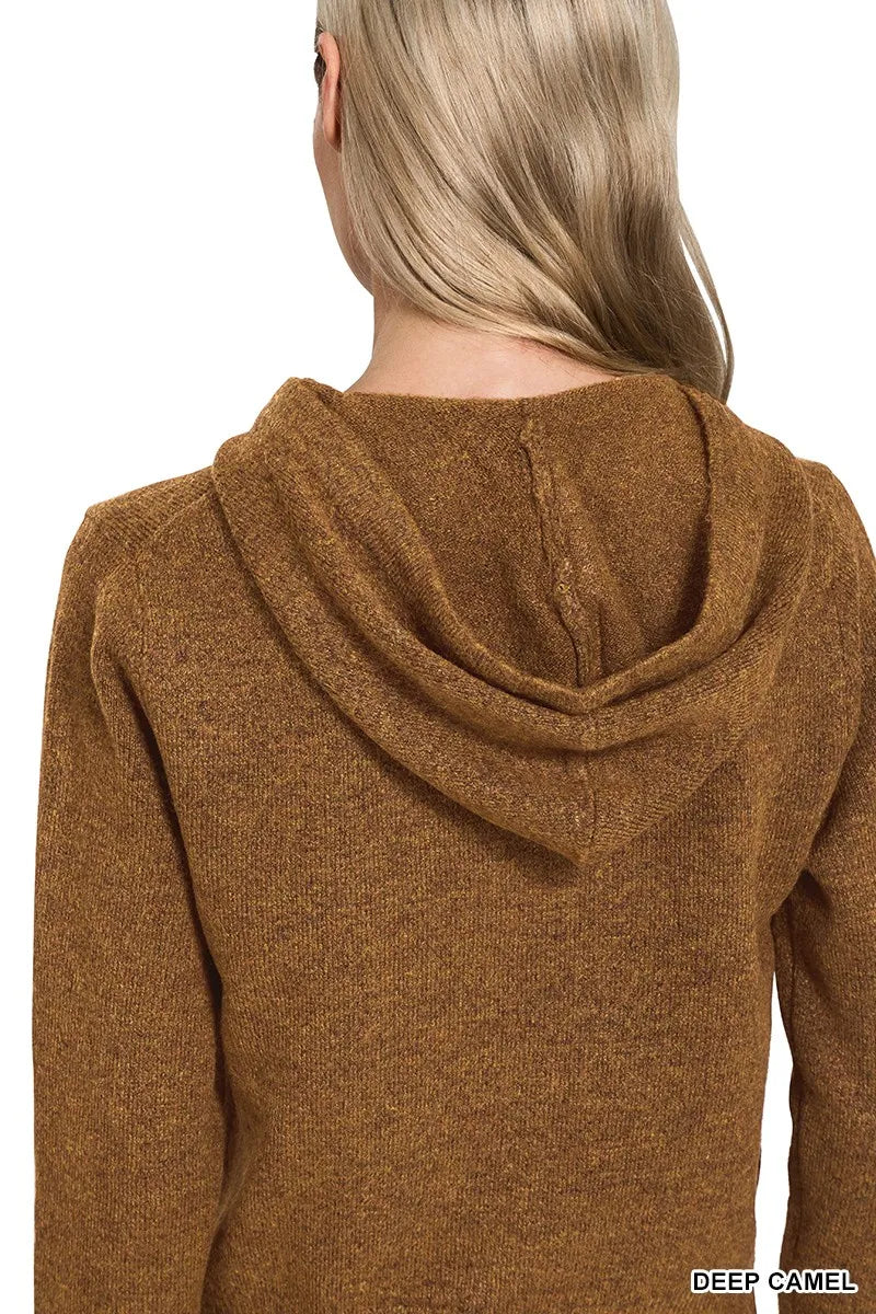 Zenana Drawstring Zip Up Hooded Cardigan - Sydney So Sweet