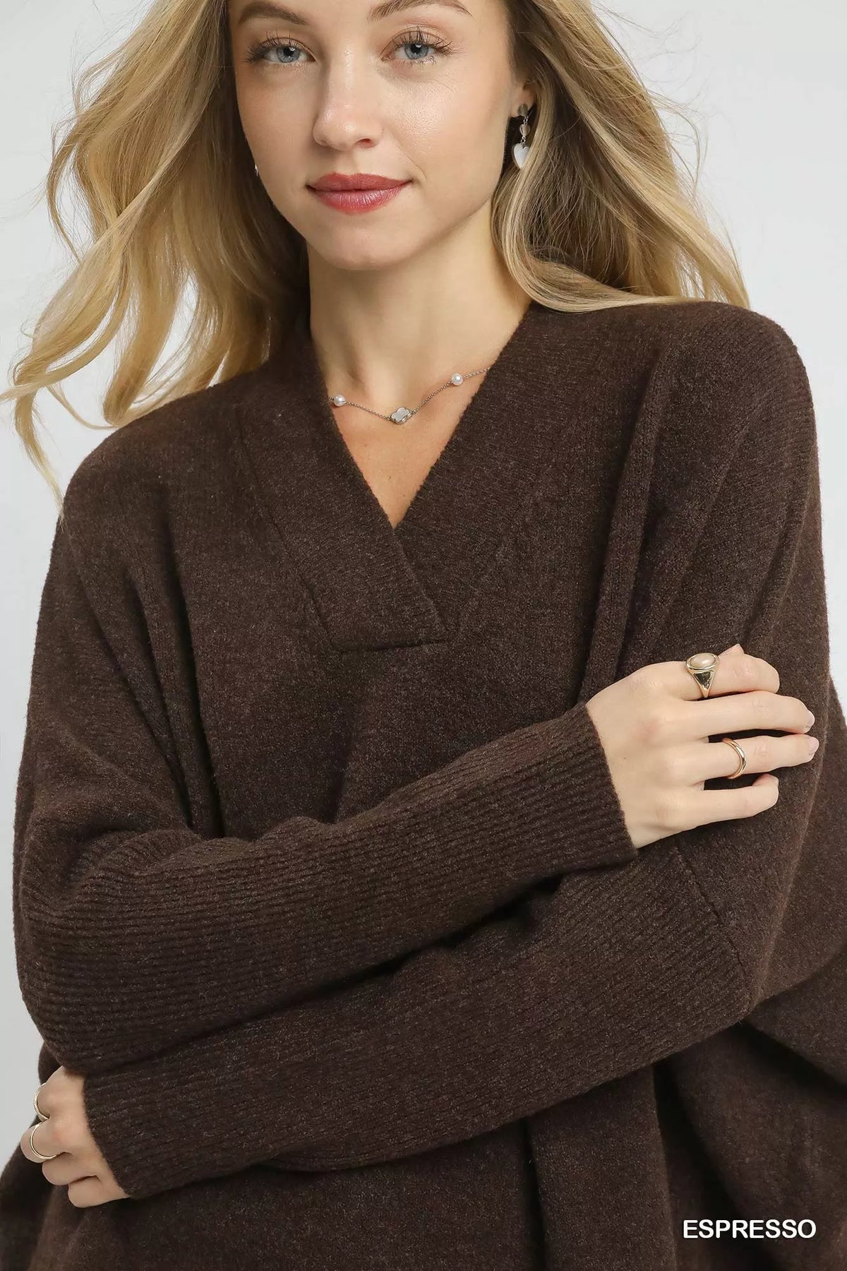 Umgee V-Neck Sweater with Wide Trim Detail - Sydney So Sweet