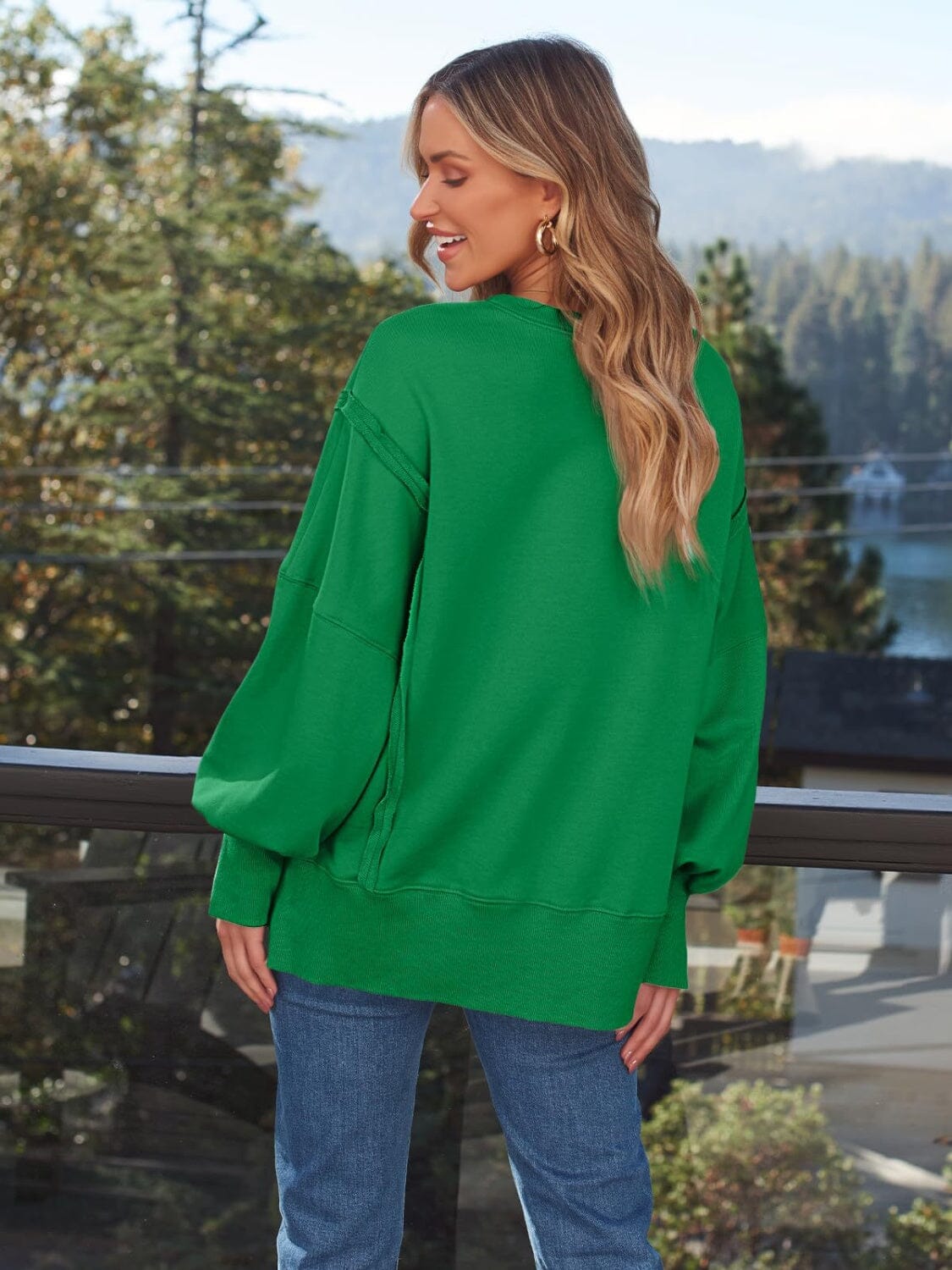 Slit Round Neck Long Sleeve Sweatshirt - Sydney So Sweet