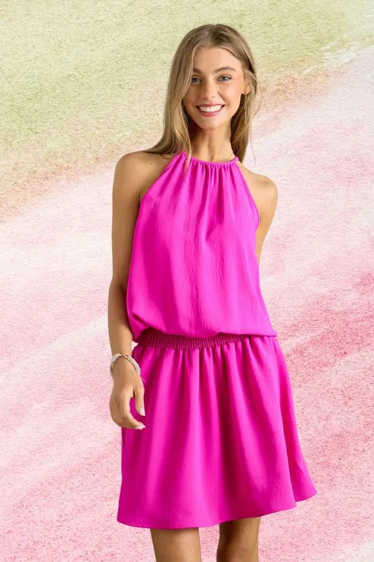 ADORA Halter Neck Smocking Waist Dress - Sydney So Sweet