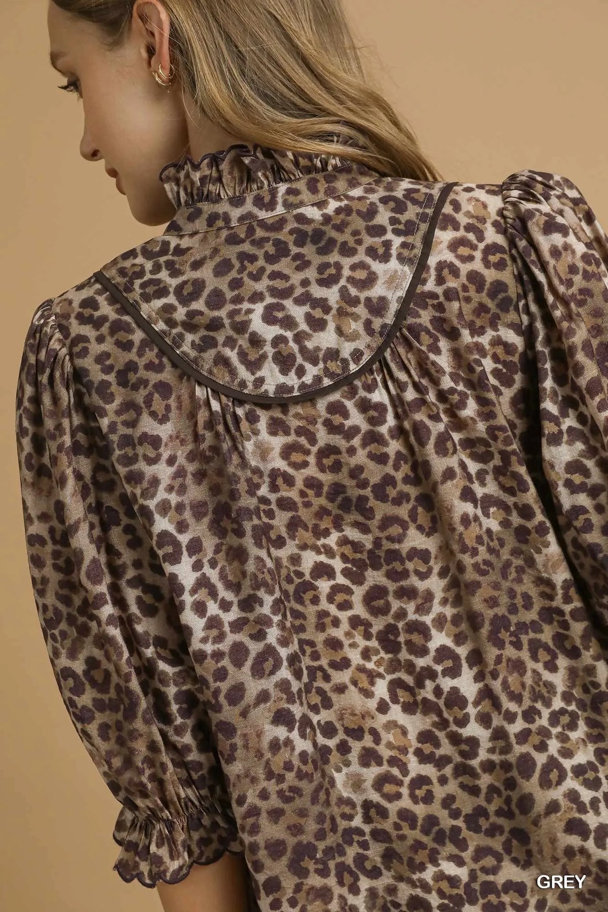 Umgee Leopard Print Ruffle Neck Blouse - Sydney So Sweet