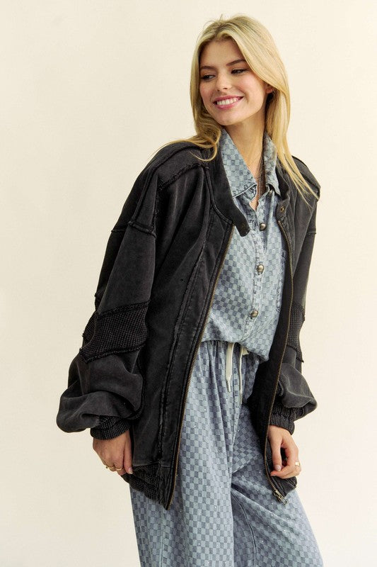 Davi & Dani Exposed Seam Zip Up Dropped Shoulder Jacket - Sydney So Sweet