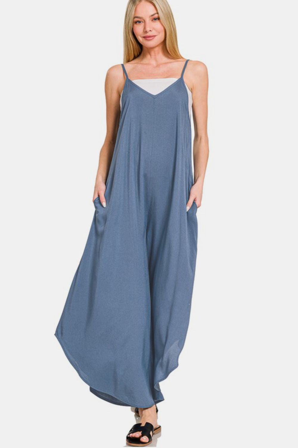 Zenana Spaghetti Strap Wide Leg Overalls with Pockets - Sydney So Sweet