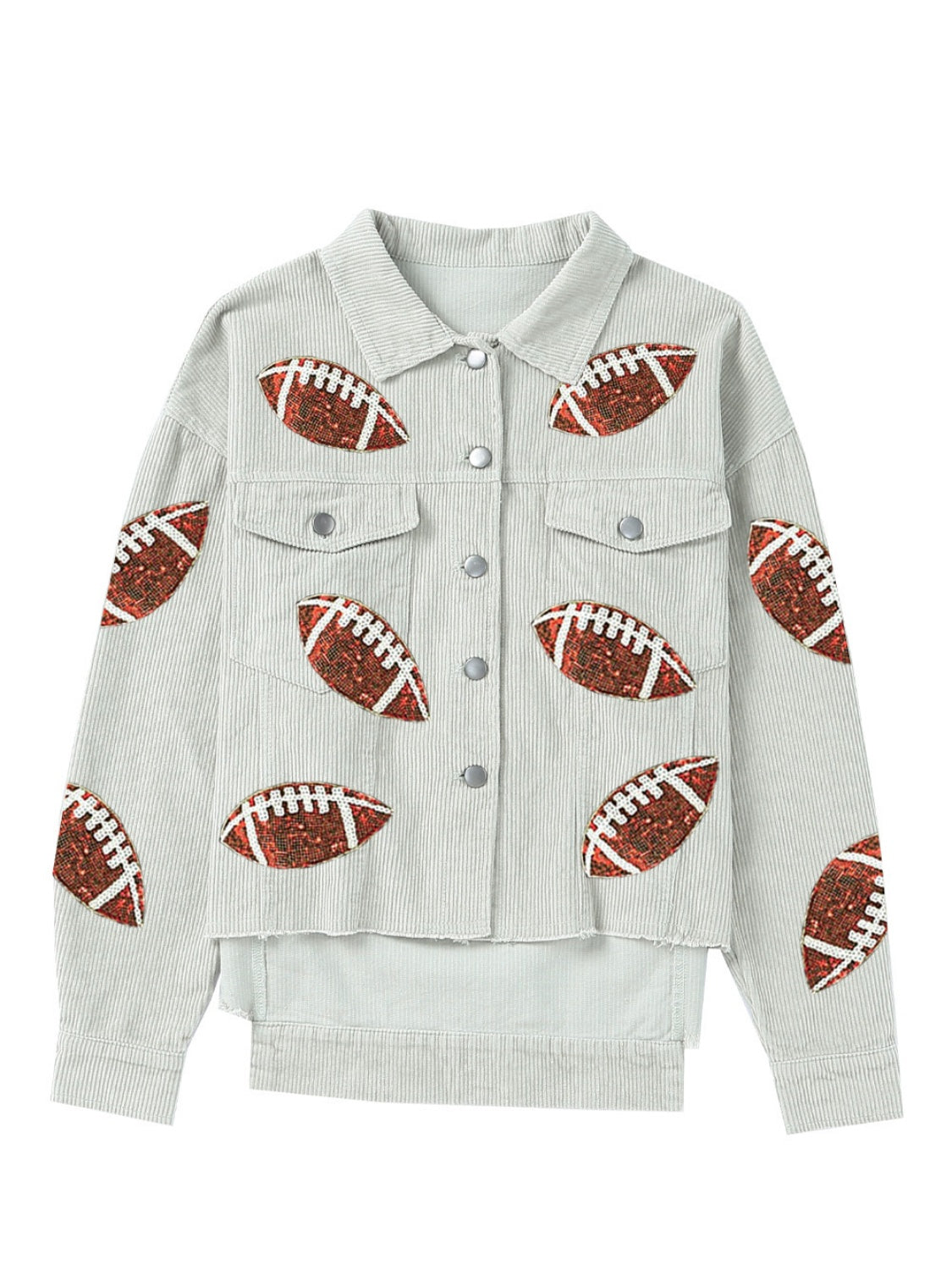 Football Sequin Button Up Dropped Shoulder Jacket - Sydney So Sweet