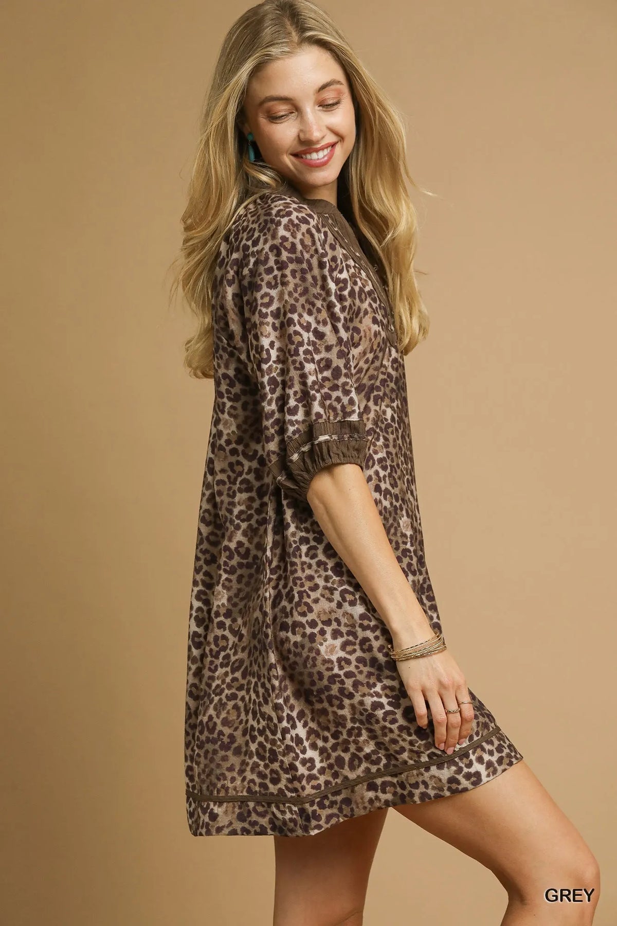 Umgee Full Size Leopard Print Mini Dress with Contrast Trim Plus Size - Sydney So Sweet