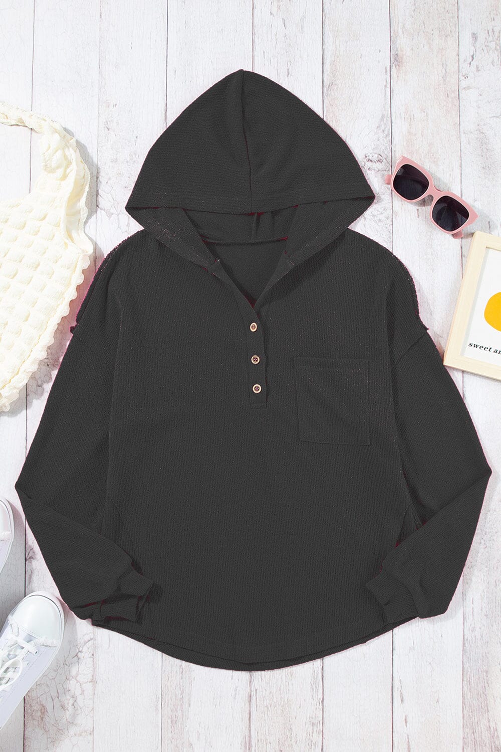 Pocketed Dropped Shoulder Long Sleeve Hoodie - Sydney So Sweet