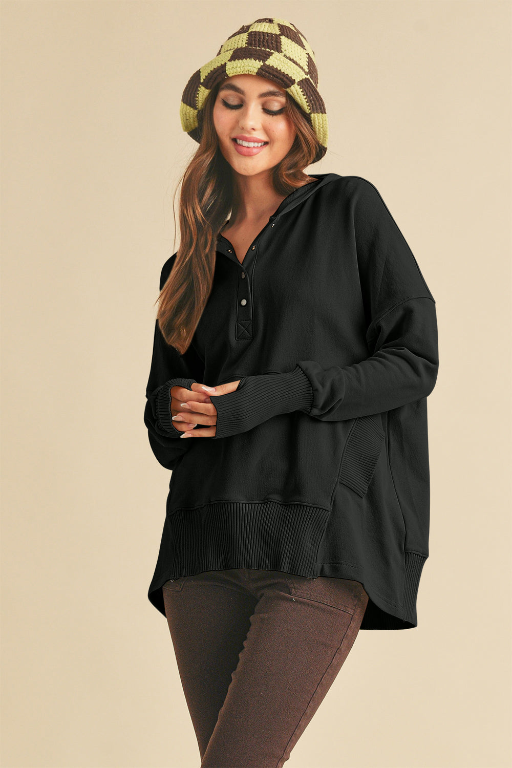 Aemi+Co Half Snap Dropped Shoulder Hoodie - Sydney So Sweet