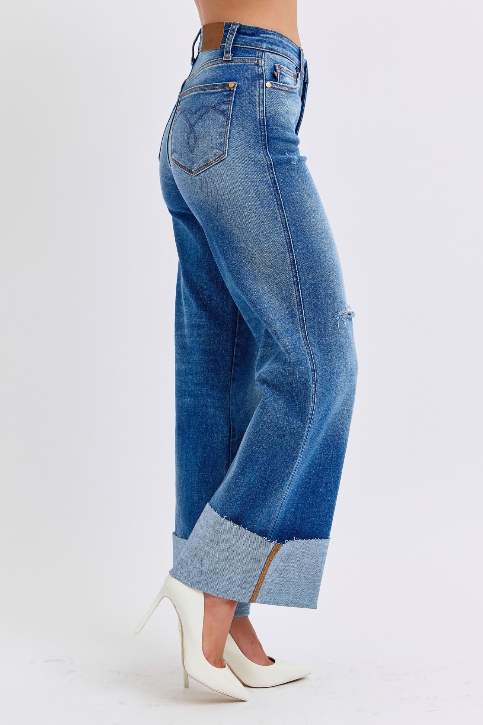 Judy Blue Full Size Distressed High Waist Wide Leg Jeans - Sydney So Sweet