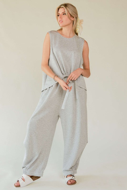 Davi &amp; Dani Drawstring Hem Round Neck Tank and Pants Set - Sydney So Sweet