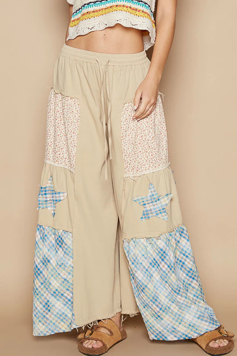 POL Drawstring Star Patch Contrast Wide Leg Pants - Sydney So Sweet