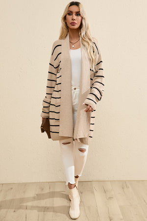 Striped Open Front Long Sleeve Cardigan - Sydney So Sweet