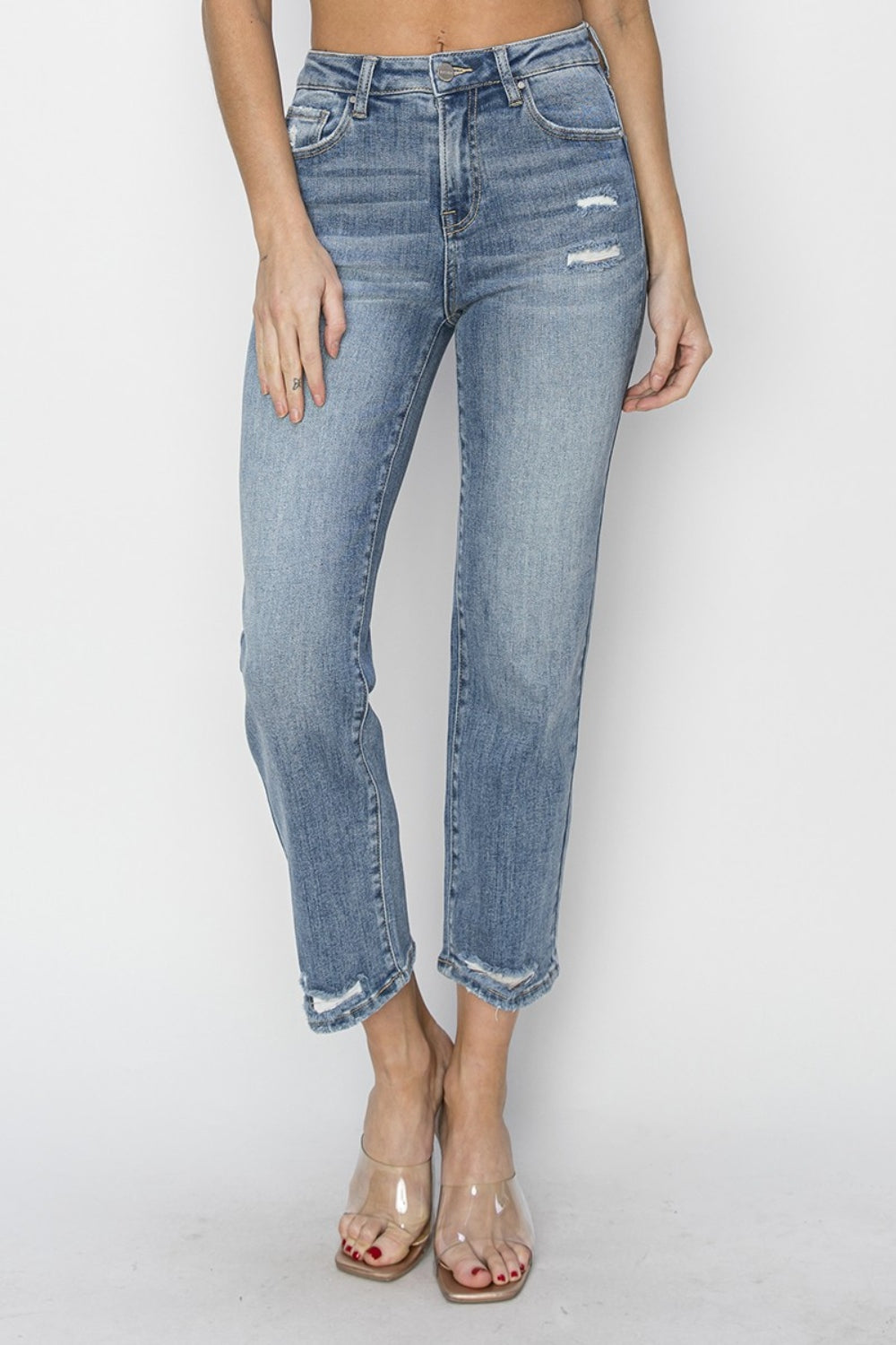 RISEN Full Size High Waist Distressed Cropped Jeans - Sydney So Sweet