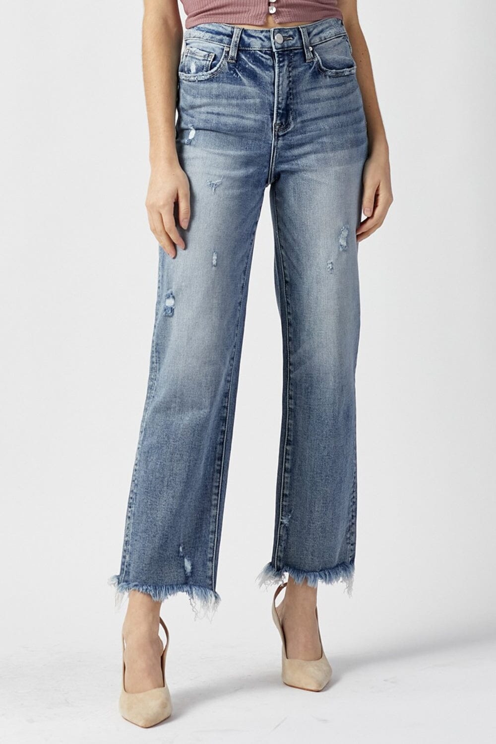 RISEN High Waist Raw Hem Straight Jeans - Sydney So Sweet