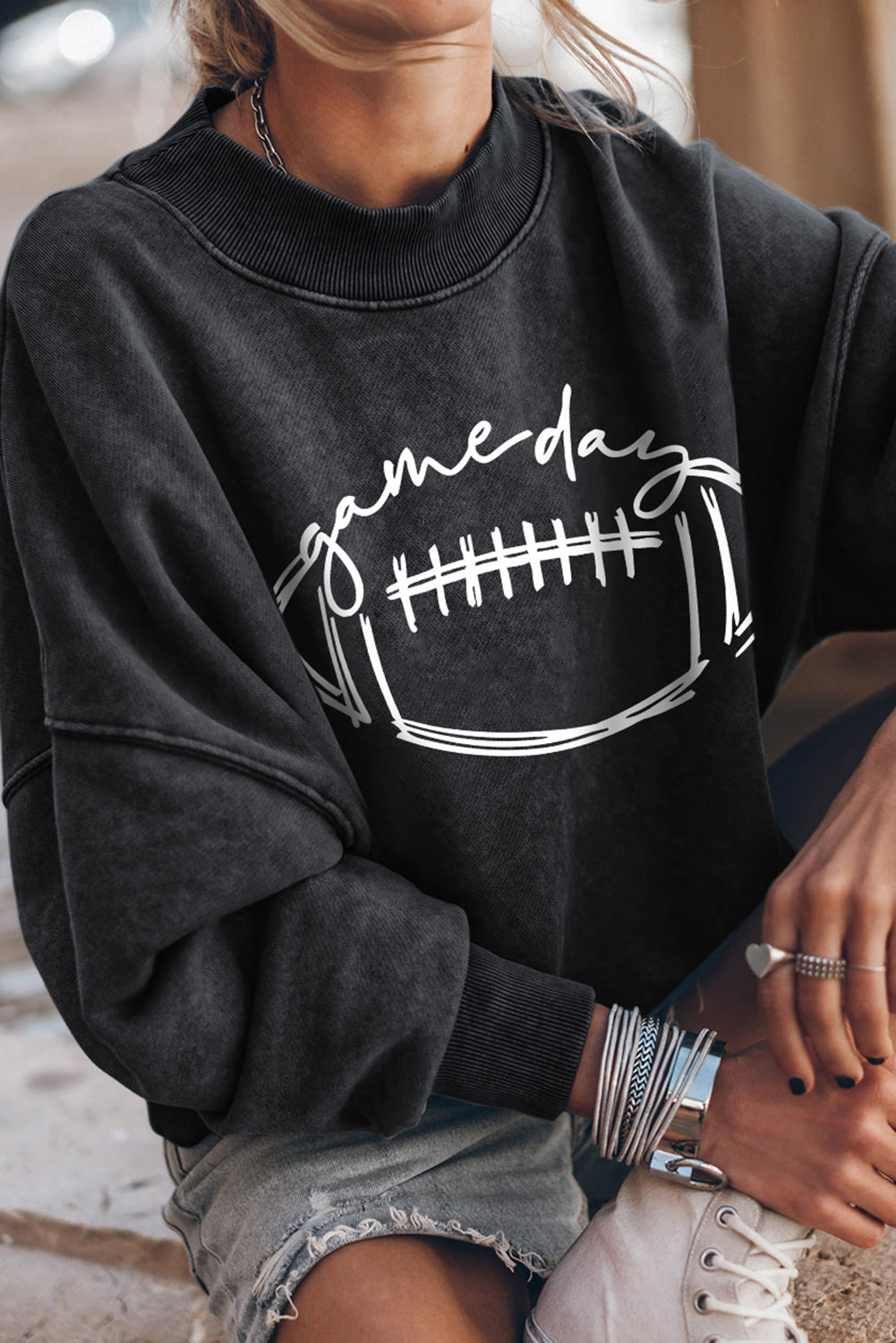 Round Neck Long Sleeve FOOTBALL Graphic Sweatshirt - Sydney So Sweet