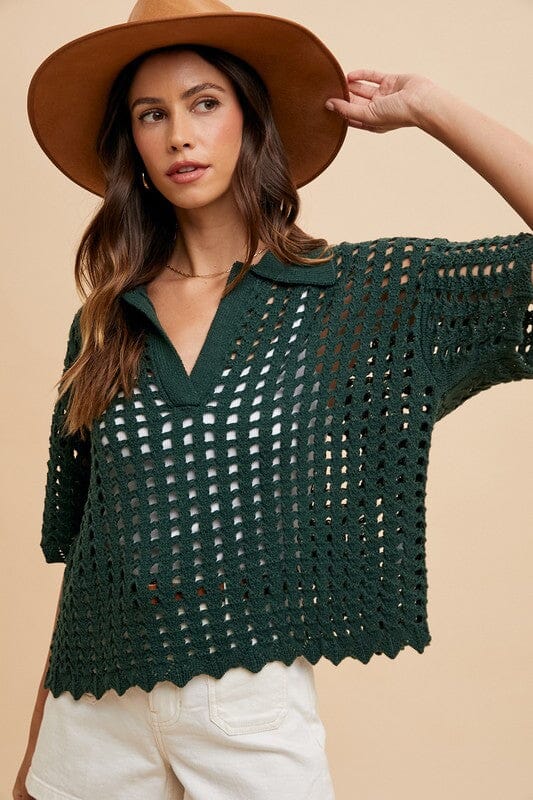 Annie Wear Openwork Johnny Collar Knit Cover Up - Sydney So Sweet