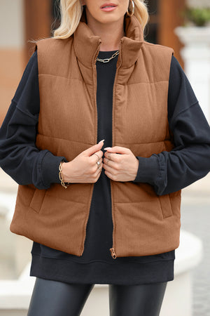 Pocketed Zip Up Turtleneck Vest Coat - Sydney So Sweet