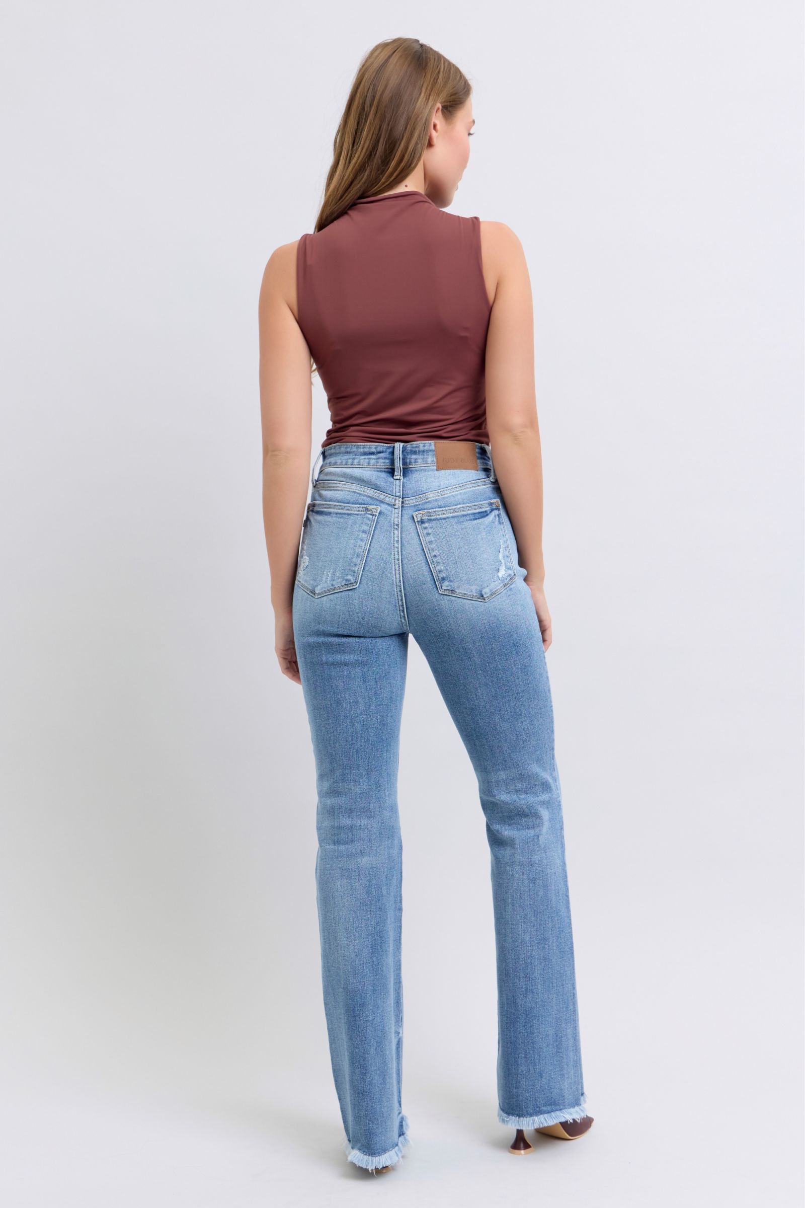 Judy Blue Full Size Raw Hem High Rise Bootcut Jeans - Sydney So Sweet