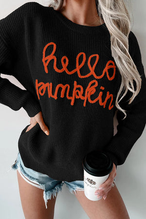 Hello Pumpkin Round Neck Long Sleeve Sweater - Sydney So Sweet