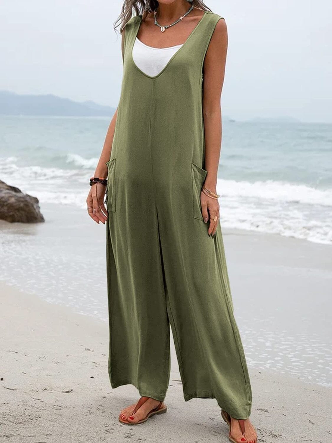 Full Size Wide Strap Jumpsuit with Pockets - Sydney So Sweet