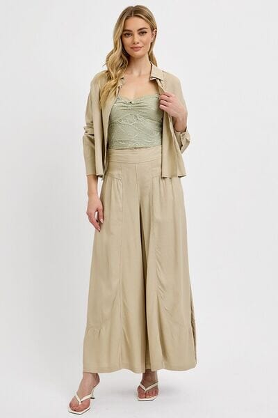 RISEN Shirring Detail Wide Leg Pants - Sydney So Sweet